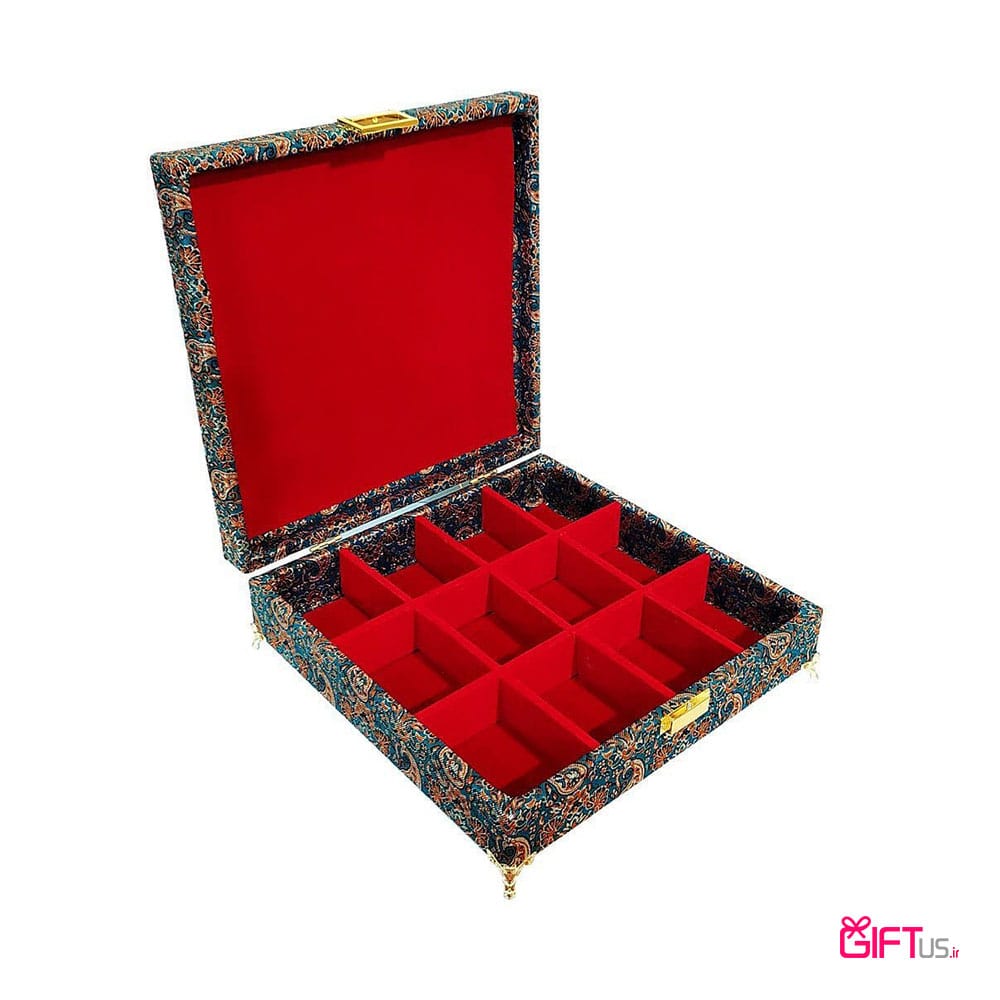 جعبه چوبی دمنوش ,چای و پذیرایی طرح  ترمه ناب 12 خانه 